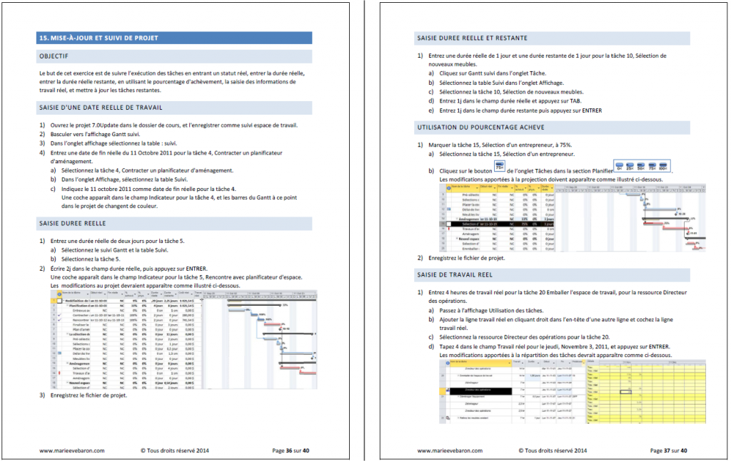 Extraits d'exercices MS Project 2016