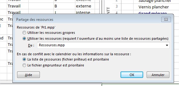 Partage de ressources avec MS Project