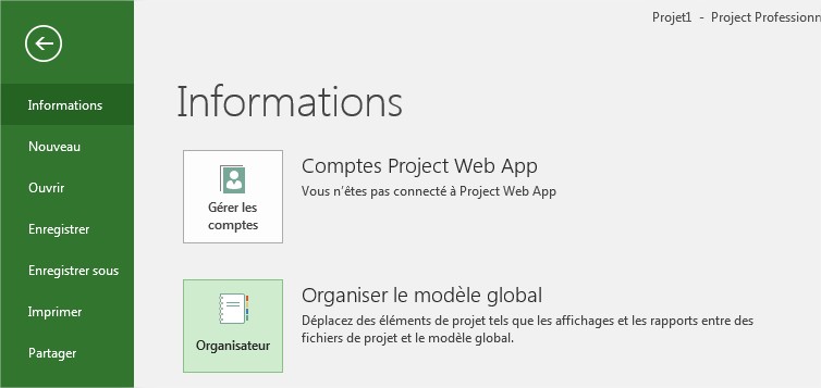 MS Project menu fichier